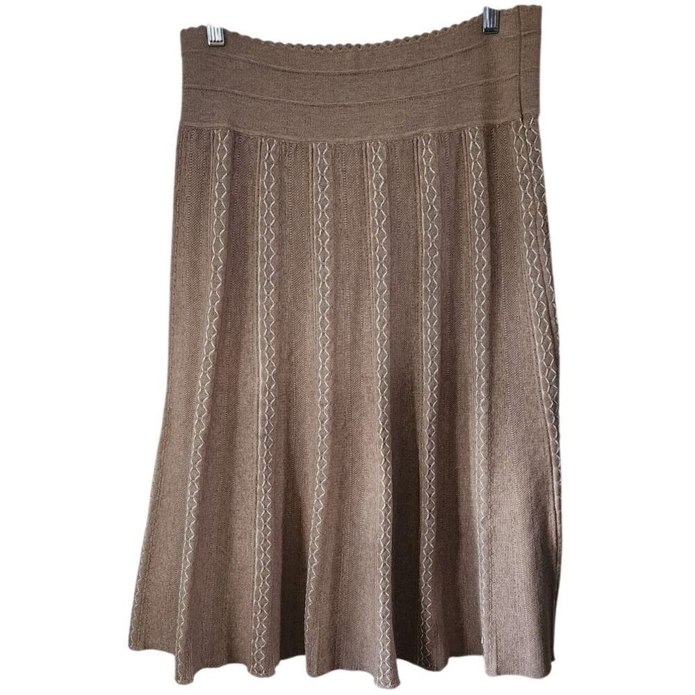 Milano Tan Embroidered Knee Length Sweater Skirt Size XL